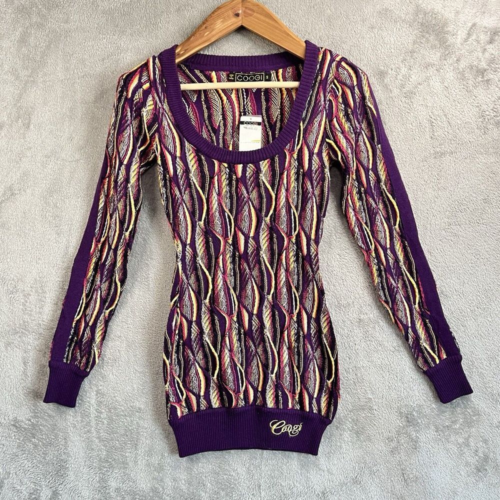 COOGI Purple Multicolor Long Sleeve Knit Dress